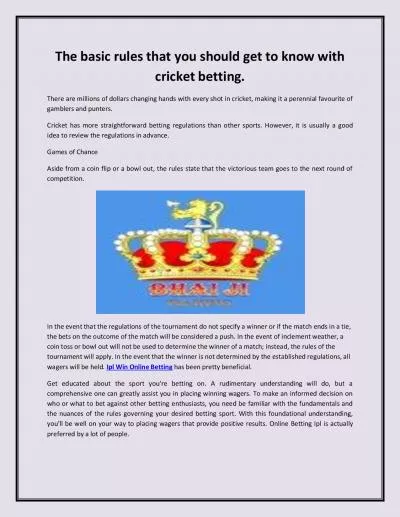 The basic rules that you should get to know with cricket betting