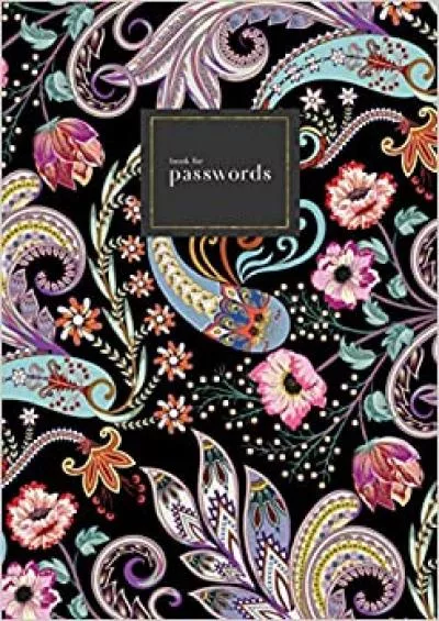 (BOOK)-Book for Passwords A4 Big Internet Address Notebook with A-Z Alphabetical Index | Decorative Curl Paisley Floral Style Design | Black