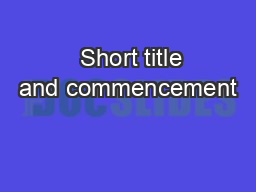   Short title and commencement