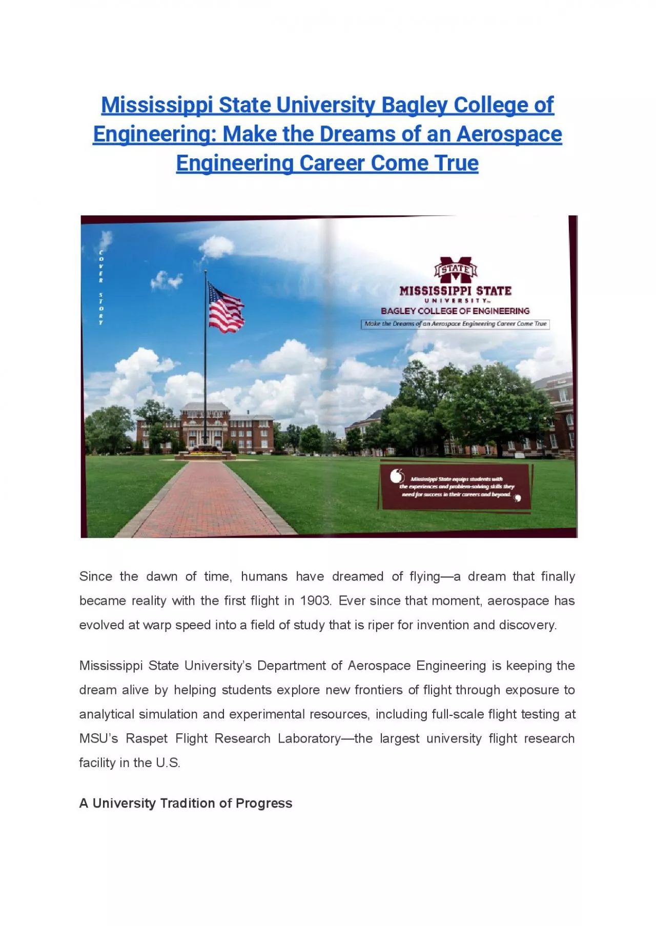 Mississippi State University Bagley College of Engineering: Make the Dreams of an Aerospace