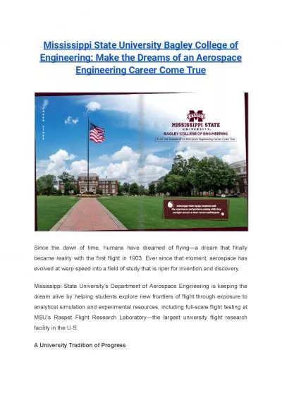 Mississippi State University Bagley College of Engineering: Make the Dreams of an Aerospace Engineering Career Come True