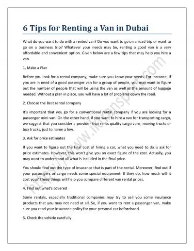 6 Tips for Renting a Van in Dubai