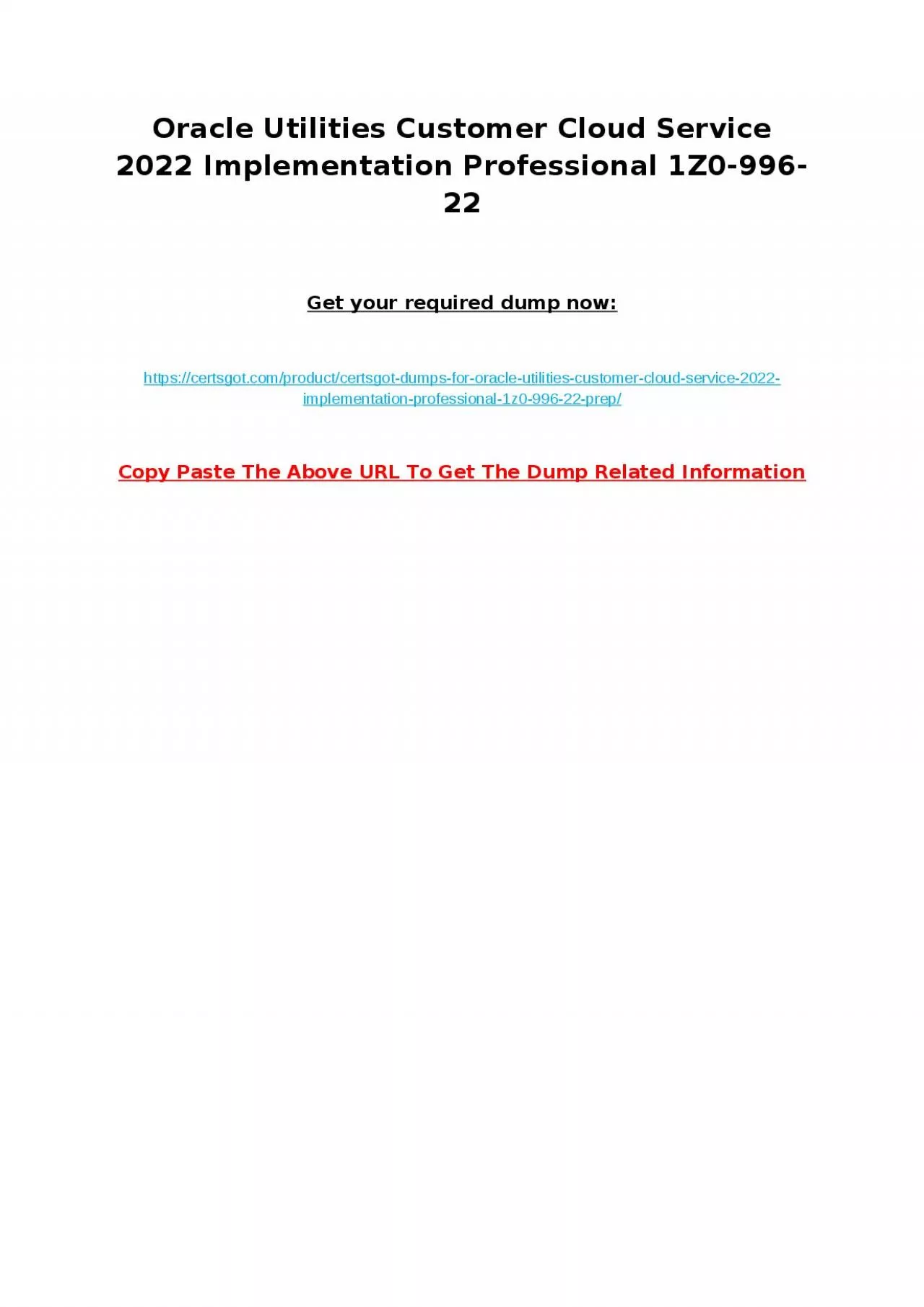 PDF-Oracle Utilities Customer Cloud Service 2022 Implementation Professional 1Z0-996-22