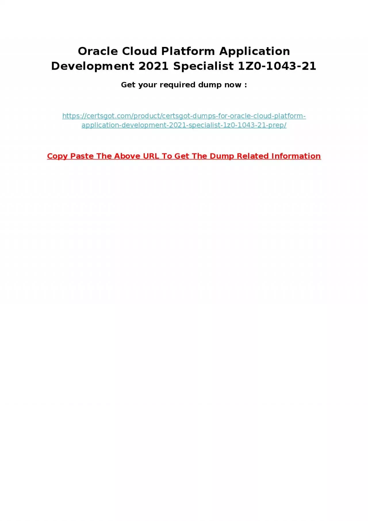 PDF-Oracle Cloud Platform Application Development 2021 Specialist 1Z0-1043-21