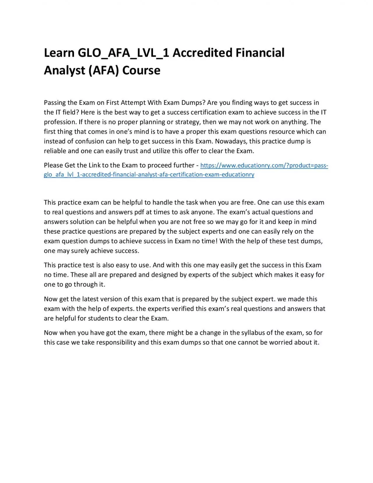 PDF-Learn GLO_AFA_LVL_1 Accredited Financial Analyst (AFA) Practice Course