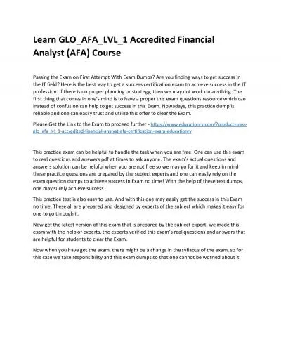 Learn GLO_AFA_LVL_1 Accredited Financial Analyst (AFA) Practice Course