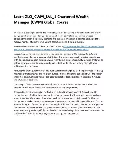 Learn GLO_CWM_LVL_1 Chartered Wealth Manager (CWM) Global Practice Course