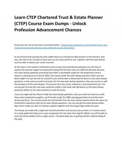 Learn CTEP Chartered Trust & Estate Planner (CTEP) Practice Course