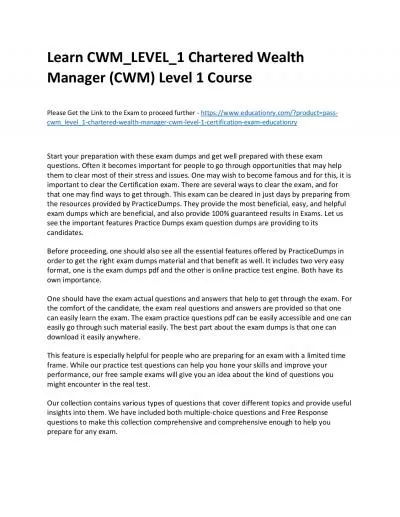 Learn CWM_LEVEL_1 Chartered Wealth Manager (CWM) Level 1 Practice Course