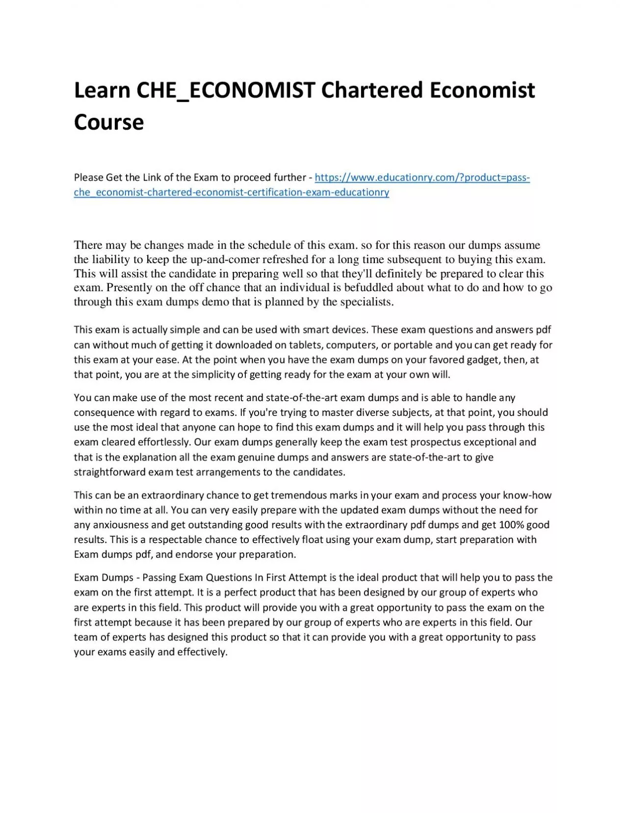 Learn CHE_ECONOMIST Chartered Economist Practice Course  