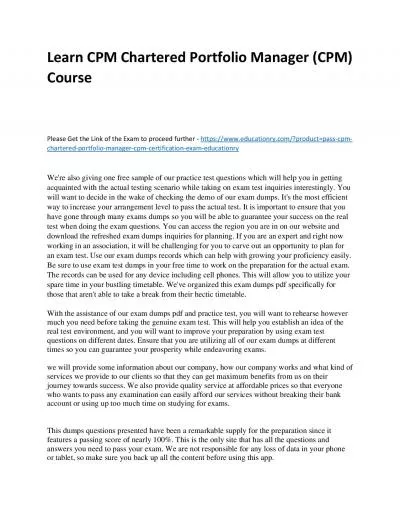 Learn CPM Chartered Portfolio Manager (CPM) Practice Course