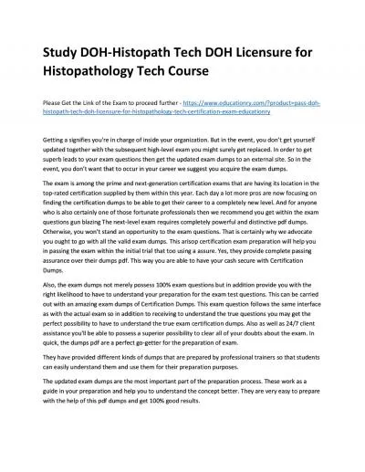 Study DOH-Histopath Tech DOH Licensure for Histopathology Tech Practice Course