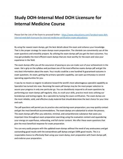 Study DOH-Internal Med DOH Licensure for Internal Medicine Practice Course
