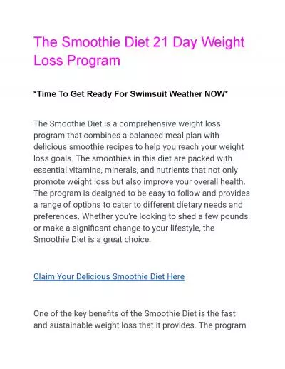 The Smoothie Diet 21 Day Weight Loss Program