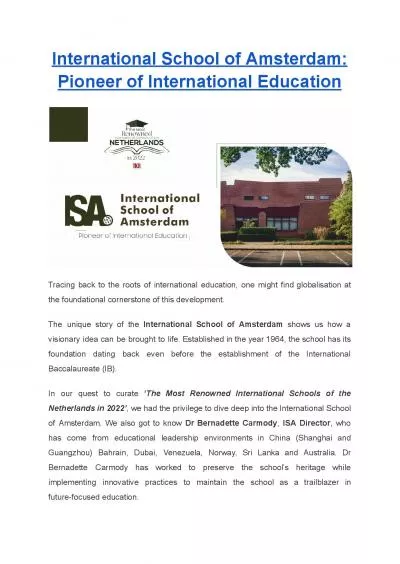 International School of Amsterdam: Pioneer of International Education