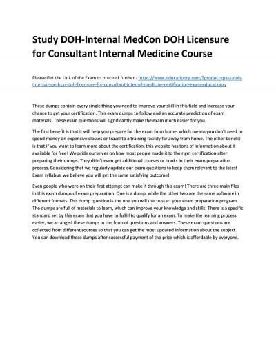 Study DOH-Internal MedCon DOH Licensure for Consultant Internal Medicine Practice Course