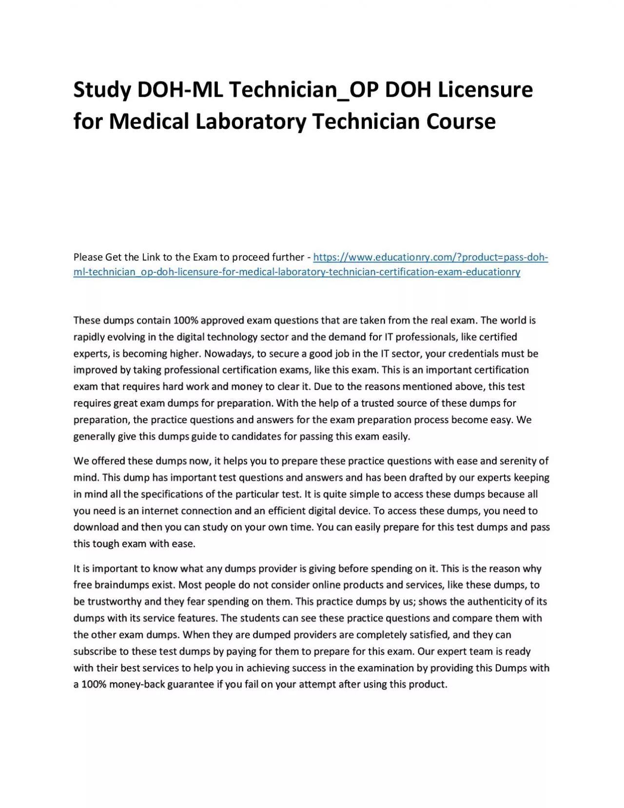 PDF-Study DOH-ML Technician_OP DOH Licensure for Medical Laboratory Technician Practice Course