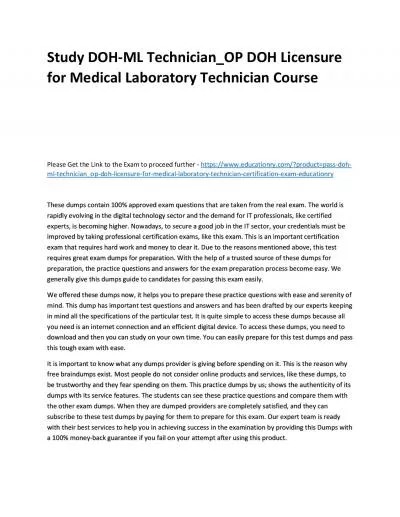 Study DOH-ML Technician_OP DOH Licensure for Medical Laboratory Technician Practice Course