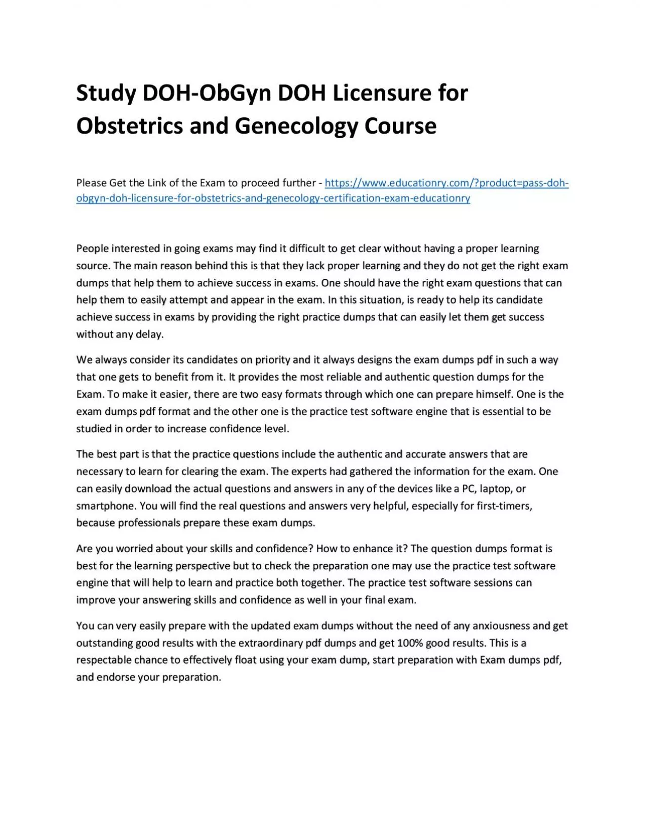 PDF-Study DOH-ObGyn DOH Licensure for Obstetrics and Genecology Practice Course