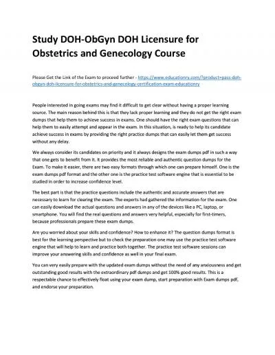 Study DOH-ObGyn DOH Licensure for Obstetrics and Genecology Practice Course