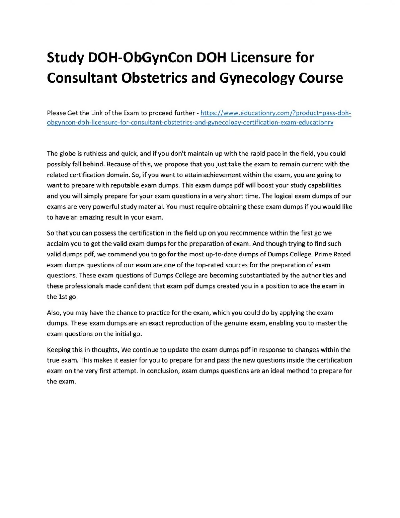 PDF-Study DOH-ObGynCon DOH Licensure for Consultant Obstetrics and Gynecology Practice Course