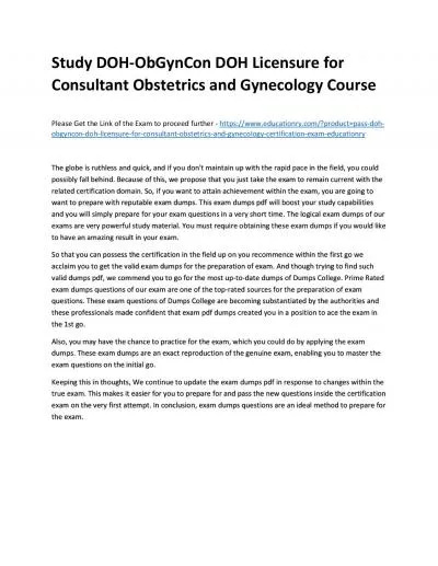 Study DOH-ObGynCon DOH Licensure for Consultant Obstetrics and Gynecology Practice Course