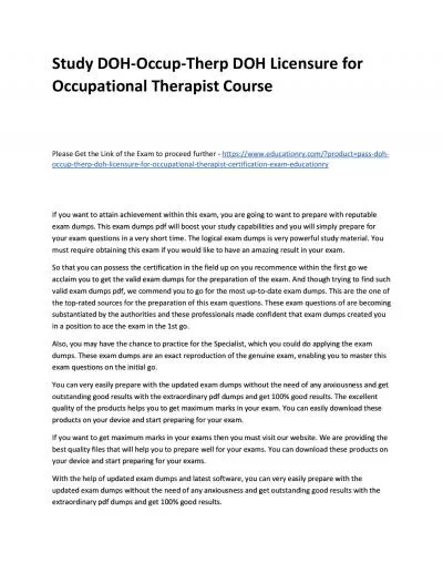 Study DOH-Occup-Therp DOH Licensure for Occupational Therapist Practice Course