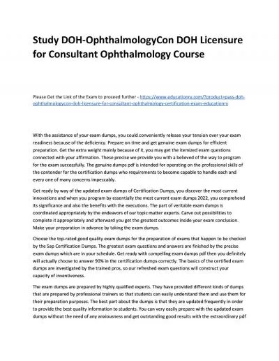 Study DOH-OphthalmologyCon DOH Licensure for Consultant Ophthalmology Practice Course