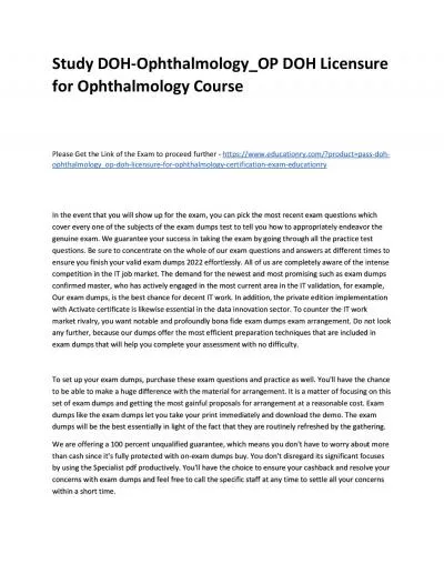 Study DOH-Ophthalmology_OP DOH Licensure for Ophthalmology Practice Course