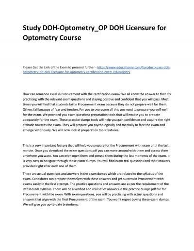 Study DOH-Optometry_OP DOH Licensure for Optometry Practice Course