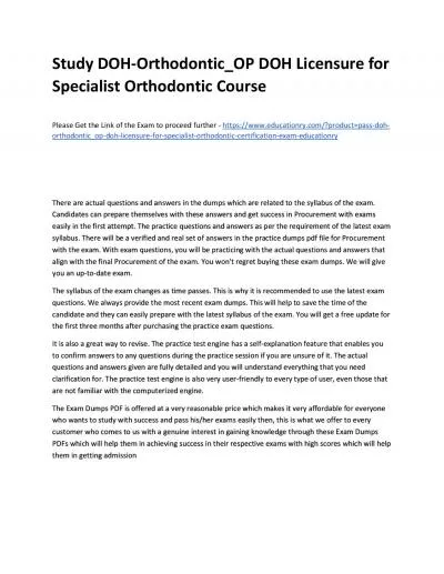 Study DOH-Orthodontic_OP DOH Licensure for Specialist Orthodontic Practice Course