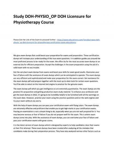 Study DOH-PHYSIO_OP DOH Licensure for Physiotherapy Practice Course