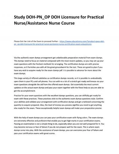 Study DOH-PN_OP DOH Licensure for Practical Nurse/Assistance Nurse Practice Course