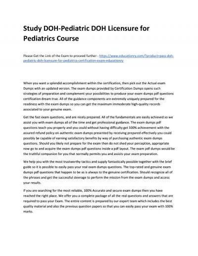 Study DOH-Pediatric DOH Licensure for Pediatrics Practice Course