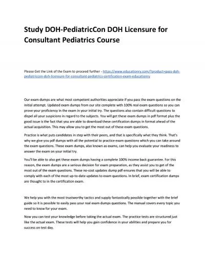 Study DOH-PediatricCon DOH Licensure for Consultant Pediatrics Practice Course