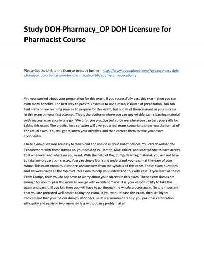 Study DOH-Pharmacy_OP DOH Licensure for Pharmacist Practice Course