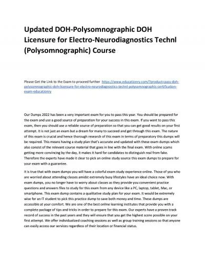 Updated DOH-Polysomnographic DOH Licensure for Electro-Neurodiagnostics Technl (Polysomnographic)