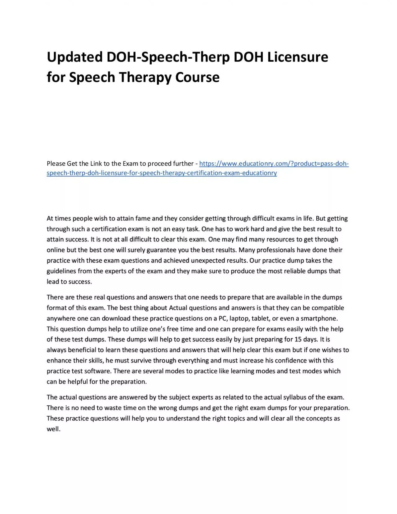 PDF-Updated DOH-Speech-Therp DOH Licensure for Speech Therapy Practice Course