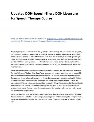 Updated DOH-Speech-Therp DOH Licensure for Speech Therapy Practice Course