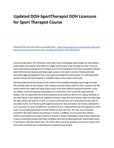 Updated DOH-SportTherapist DOH Licensure for Sport Therapist Practice Course