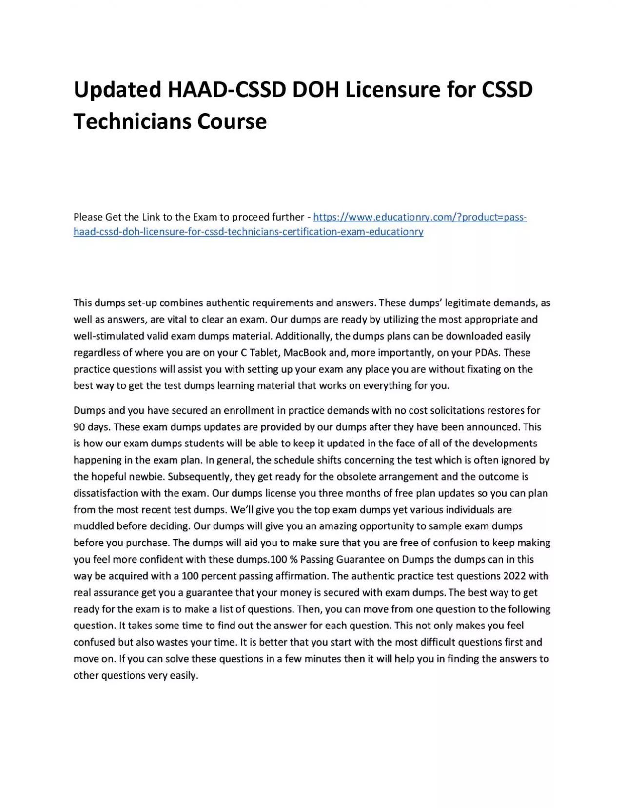 PDF-Updated HAAD-CSSD DOH Licensure for CSSD Technicians Practice Course