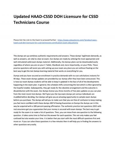 Updated HAAD-CSSD DOH Licensure for CSSD Technicians Practice Course