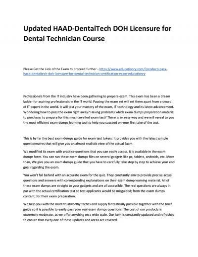 Updated HAAD-DentalTech DOH Licensure for Dental Technician Practice Course