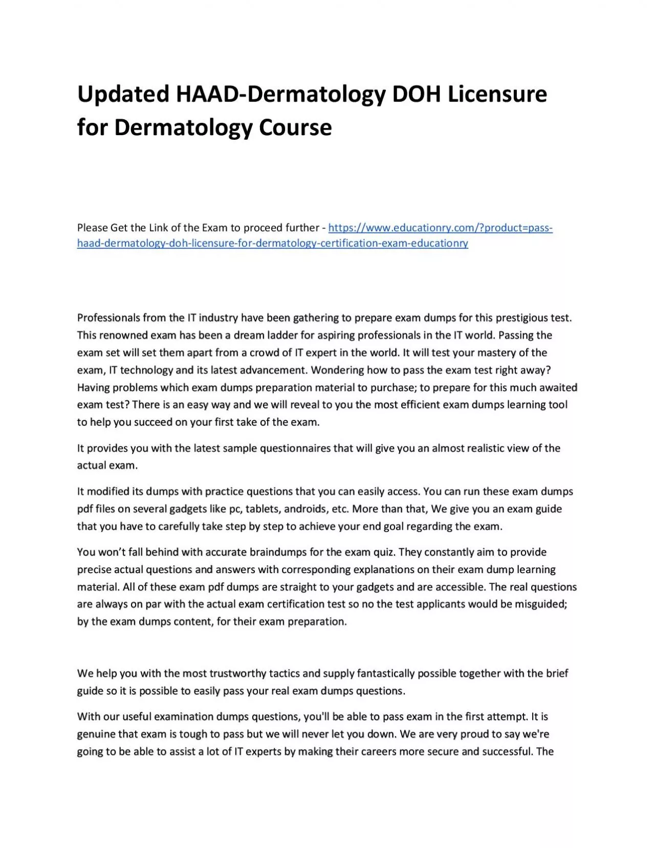 PDF-Updated HAAD-Dermatology DOH Licensure for Dermatology Practice Course