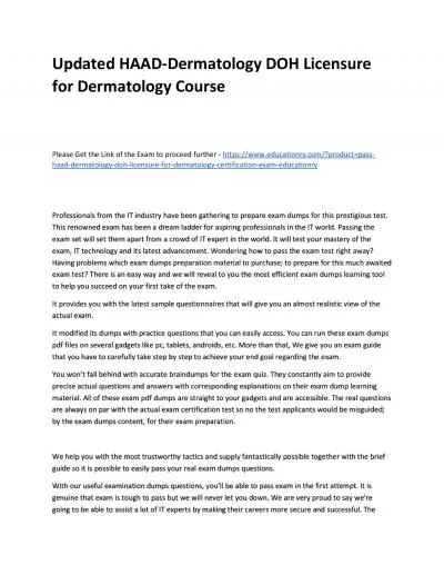 Updated HAAD-Dermatology DOH Licensure for Dermatology Practice Course