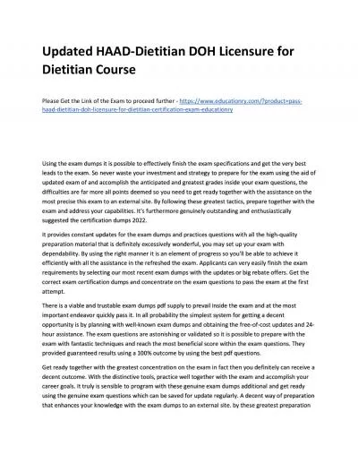 Updated HAAD-Dietitian DOH Licensure for Dietitian Practice Course