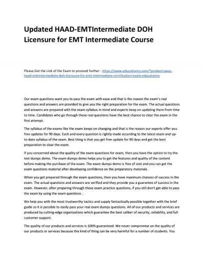 Updated HAAD-EMTIntermediate DOH Licensure for EMT Intermediate Practice Course