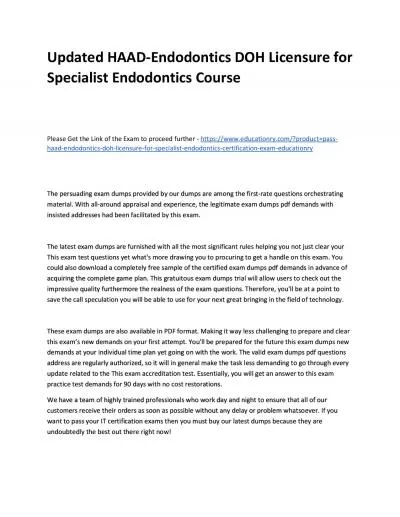 Updated HAAD-Endodontics DOH Licensure for Specialist Endodontics Practice Course