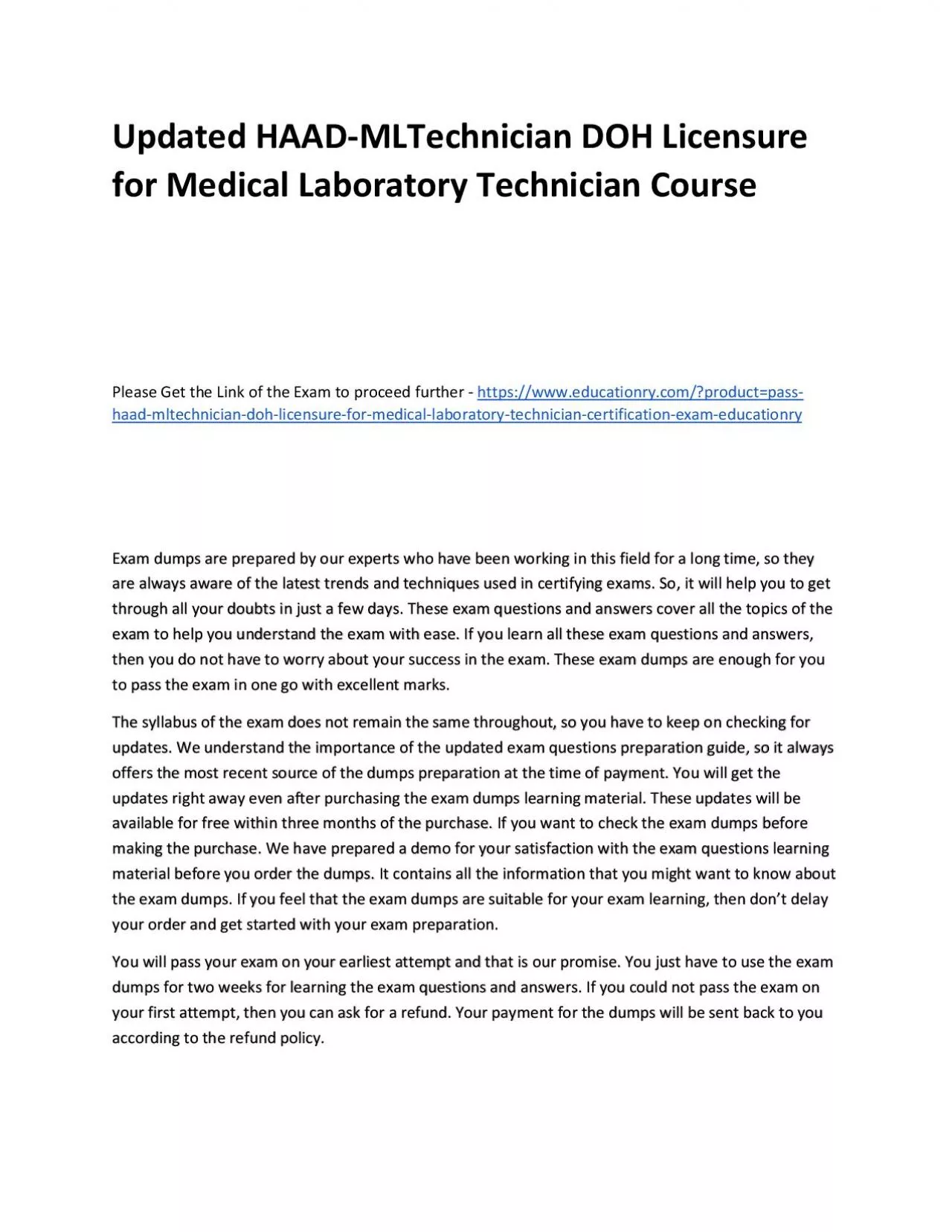 PDF-Updated HAAD-MLTechnician DOH Licensure for Medical Laboratory Technician Practice Course