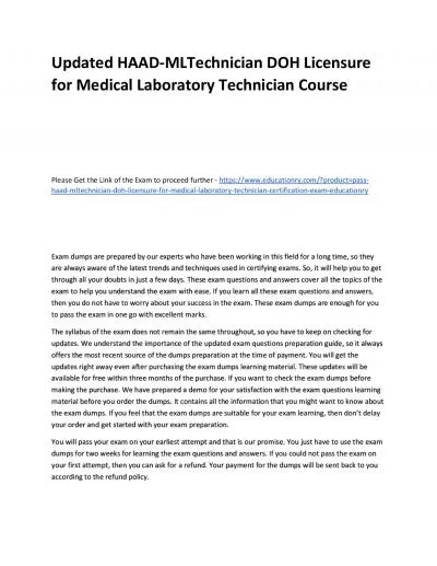 Updated HAAD-MLTechnician DOH Licensure for Medical Laboratory Technician Practice Course